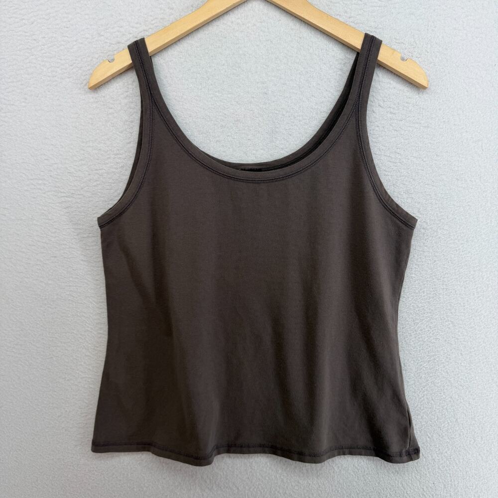 EILEEN FISHER Tank Top M Stretch Cotton Jersey Scoop Neck Shell Brown USA